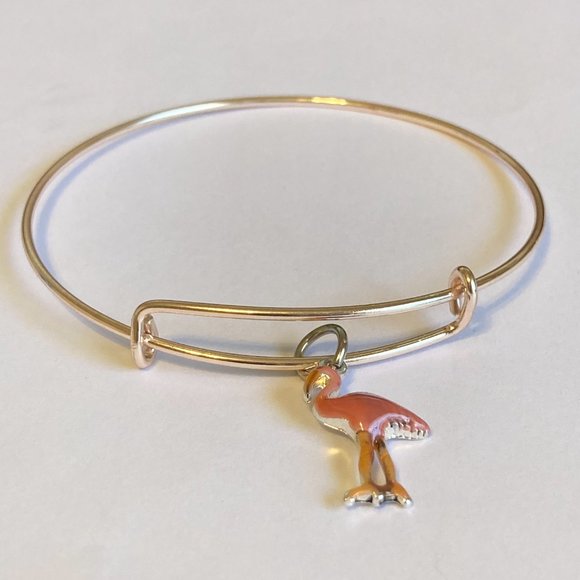Rose Gold Pink Flamingo Charm Bracelet Peach Enamel Island Bird Plated - Picture 4 of 8